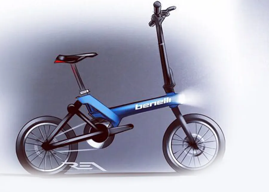 Sketch of the blue Benelli foldable e-bike
