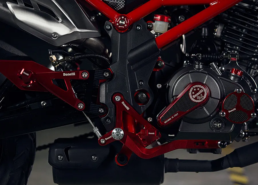 Red Benelli High Performance parts fitted to the chassis