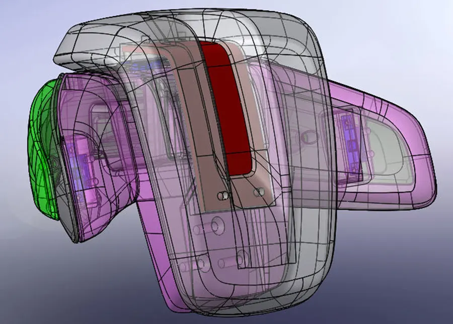 Wireframe view of a component in CAD