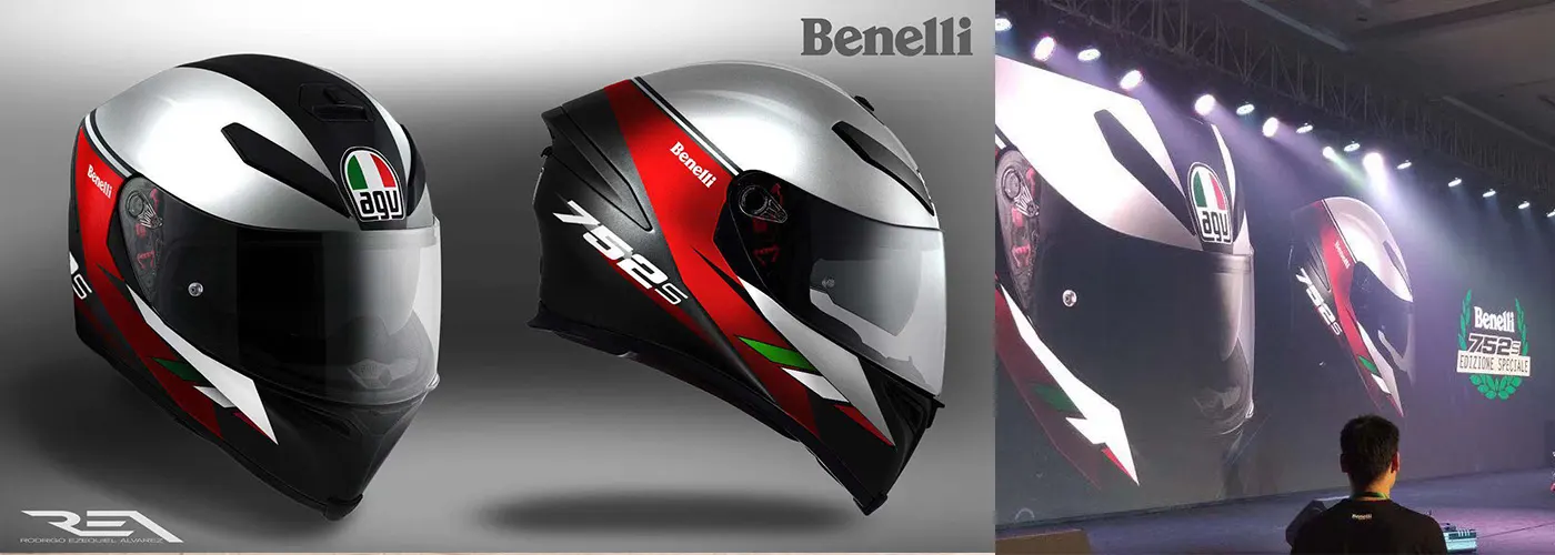 The helmet line-up presented on stage