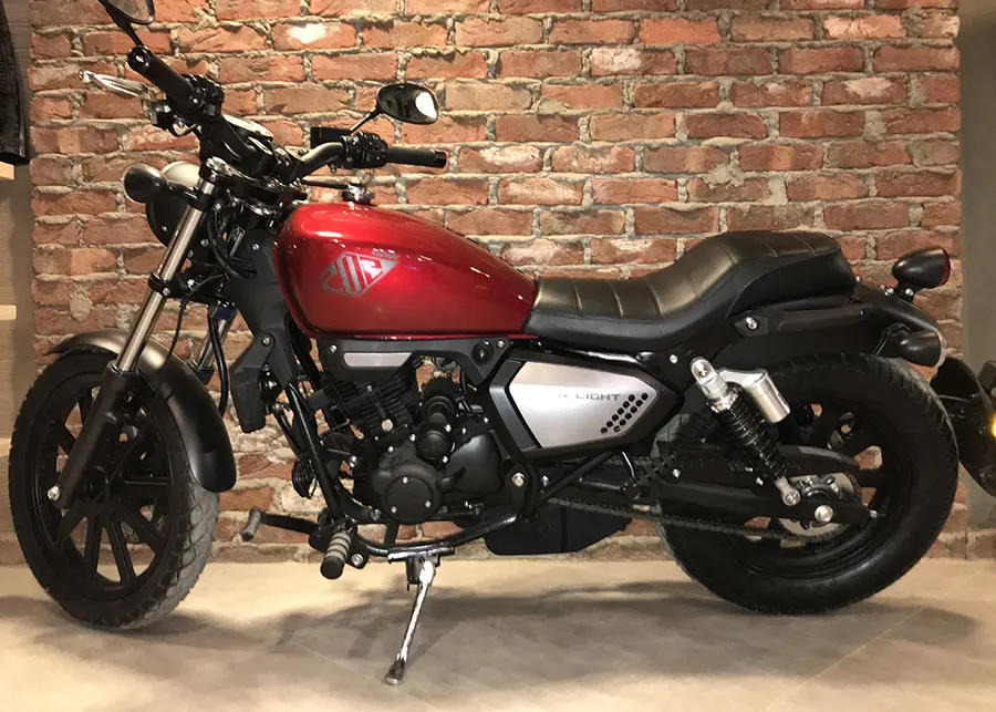 Red version with a brick wall behind it